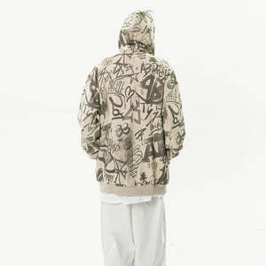 เสื้อฮู้ดซิปสตรีทแวร์ทรงโอเวอร์ไซส์ลายกราฟฟิตี้พิมพ์ทั่วตัวสำหรับผู้ชายจาก Crazy Maker Manufacture - Product Image 4