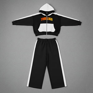 Custom Made 100% Cotton Color Block Baggy Sweatpants & Zip Up Hoodie Set Custom Embriordery logo Breathable Tracksuit - Product Image 4