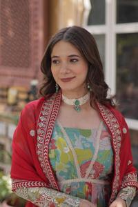 Vestido de diseñador de trabajo bordado de secuencia impresa Digital de seda rusa ready made de Color rojo de calidad superior con el mejor proveedor de tarifas - Product Image 6