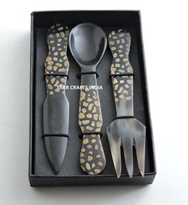 Wholesale Premium Quality Horn Salad Servers Set of 2 Pcs Premium Kitchenware <b>Serving</b> <b>Spoons</b> for Parties From India - Product Image 2