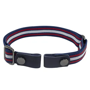 Striped Men Women Fashion Webbing Elastic Stretch Metal No Buckle Belt Strap