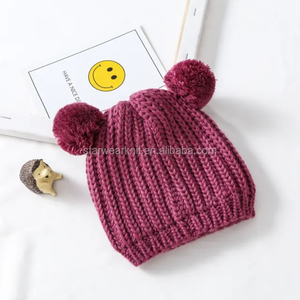 1-4 ans nouveauté fausse fourrure pompons hiver chaud tricot bonnet chapeau unisexe enfants filles tricoté ensemble chapeau - Product Image 4
