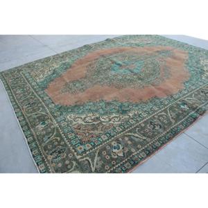 Alfombra de 9.5x12.1 pies, Alfombra Turca Vintage, Alfombra Ombré Azul Marrón - Product Image 3