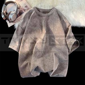 Acid Wash T-Shirt à manches courtes 2025 nouveaux hommes couleur unie T-Shirt unisexe été hauts 100% coton - Product Image 2