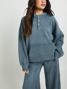 Conjunto Deportivo de 2 Piezas para Mujer, Estilo Athleisure, Sin Cordones, de Fábrica OEM, Sudadera con Botones y Pantalones Jogger de Felpa Francesa, para Primavera - Product Image 3