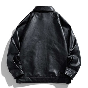 Automne nouveaux hommes fermeture éclair solide veste en cuir PU manteau de Streetwear surdimensionné avec tissu de toile de Style Hip Hop - Product Image 4