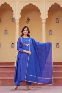 Exclusivo Mal Chanderi Anarkali Kurti Bottom con Dupatta Collection Ropa India pakistaní Precio al por mayor Ropa de fiesta informal - Product Image 4