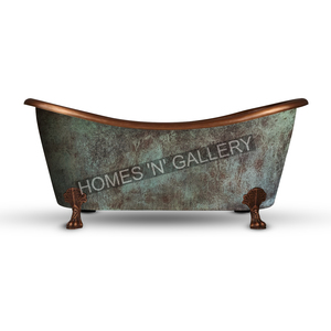 Bañera de baño ovalada hecha a mano grande, cobre pulido con patas, escurridor de instalación independiente, artículos de baño - Product Image 1