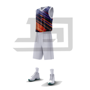 Ensemble de maillot et short de basketball personnalisé réversible, sublimé, respirant, tissu à séchage rapide, 100% polyester, ajustable, pour le sport - Product Image 2