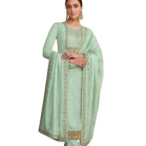 El último diseñador Georgette Seda Bordado Secuencia Trabajo Kurti Set Por Fab Zone - Product Image 1