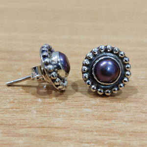 Stylish <b>Black</b> Pearl <b>Stud</b> <b>Earrings</b> 3.9 Grams Trendy Religious Ball Shape Bezel Setting Main Stone Zircon Hoop <b>Earrings</b> Included - Product Image 1