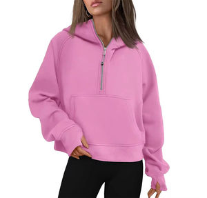 Venta al por mayor unisex logotipo personalizado Terry invierno sólido frontal impreso transpirable cremallera completa sudaderas con capucha para las mujeres - Product Image 5
