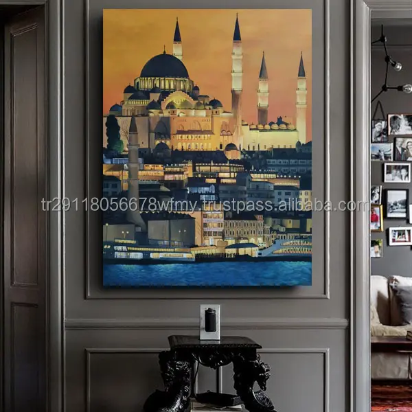 เมืองอิสตันบูลภูมิทัศน์ออตโตมันSulumaniye Mosque OriginalลงนามจิตรกรรมอิสลามWall Artมุสลิมคุณภาพสูงสะสม