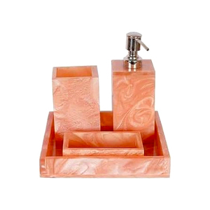 Juego de accesorios de baño modernos de 4 piezas, productos de resina con acabado de mármol brillante, dispensador de jabón ecológico, accesorios de bandeja de vaso - Product Image 2