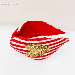 Diadema con cuentas de estilo turbante única hecha a mano con forro temático de Corazón Dorado colorido personalizado para mujer con talla única estándar - Product Image 2