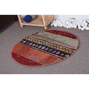 Grand tapis patchwork vintage en laine marron bohème 2.9ft X 2.9ft couloir rectangulaire pour entrée chevet nouvelle grande surface - Product Image 1