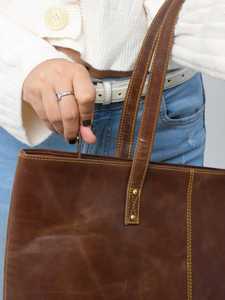 กระเป๋าถือหนังผู้หญิงสีน้ำตาลเข้มแนววินเทจหรูหรามีช่องขนาดใหญ่และปิดซิป - Product Image 4