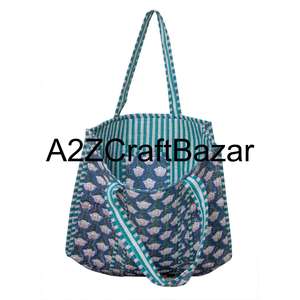 Bolsa de Mano Hecha a Mano con Estampado de Bloques Indio, Bolsa de Transporte de Algodón 100% Moderna, Bolsa de Mercado de Nuevo Estilo, Regalo para Ella - Product Image 3