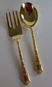 Vente à chaud en gros de fourchette et cuillère en métal en acier inoxydable doré ensembles de 2 cuillère et fourchette avec poignée en aluminium Dessert et gâteau - Product Image 3