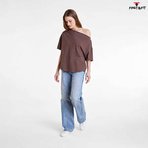 Haute qualité pas cher prix 100% coton personnalisé tenue décontracté femmes hors épaule t-shirts fabriqué au Pakistan - Product Image 4