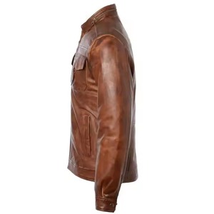 Alta calidad Buffalo Real Brown cuero Color Slim Fit hombres Biker estilo chaqueta de cuero suministro al por mayor chaquetas de cuero para hombres - Product Image 3
