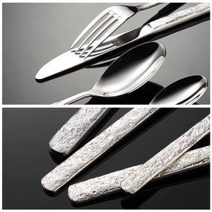 Ensemble de couverts finis argentés avec poignée de style brut Vaisselle moderne de qualité supérieure parfaite pour les repas, les banquets et le service à domicile - Product Image 2
