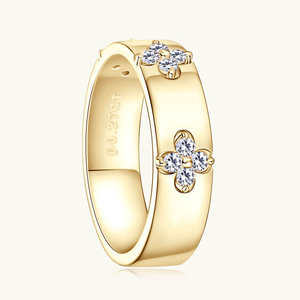 Anillos Anchos de Plata de Ley 925 de Alta Calidad con Moissanita de Corte Brillante de 1.75mm, Color D, Claridad VVS, Engaste de Púas, Diseño de Hoja Gruesa para Boda - Product Image 4