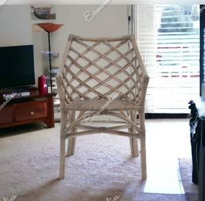 Chaise de salle à manger bohème moderne en rotin brun naturel avec accoudoirs inclinés Chaise en rotin tissé de patio pour l'extérieur pour l'arrière-cour - Product Image 2