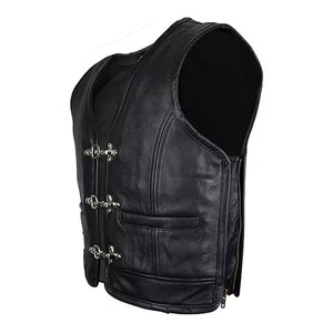 Gilet de moto d'hiver personnalisé pour homme, col rond, décontracté, en cuir, multi-poches, imperméable, coupe-vent, fermeture éclair chauffante - Product Image 4