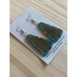 Navajo Multi-Color Stone White Gold Slab Dangles <b>Earrings</b> Geometric <b>Drop</b> Earjewelry <b>Sapphire</b> Emerald Gold Plated Sterling Silver - Product Image 1