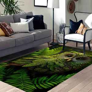 Tapis imprimé hibou vert au design abstrait animalier : Tapis en chenille adapté aux animaux domestiques - Product Image 5