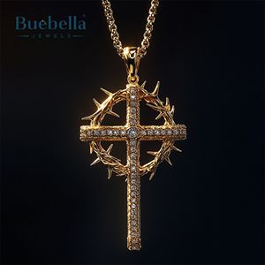 Alta calidad 925 plata esterlina 18K chapado en oro Iced Jesus corona de espinas Cruz colgante hombres Moissanite Charms - Product Image 2