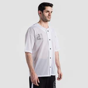 เสื้อยืดเบสบอลสำหรับออกกำลังกาย ผลิตจากผ้าโพลีเอสเตอร์ถัก 100% สีขาว - Product Image 3