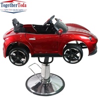 Chaise de barbier pour enfants en métal rouge personnalisable, avec siège relevable en forme de voiture, pour salon de coiffure