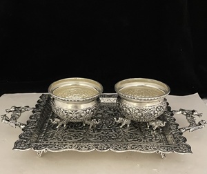 Plateau plaqué argent artisanal avec bols Vintage pour la décoration de la maison bols cadeaux de mariage bols éléphant en cuivre - Product Image 2
