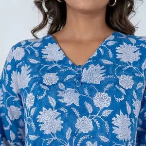 Nueva moda Boho Floral impreso media manga bloque de mano vestido de algodón tejido cintura Natural hecho a mano ODM suministro para mujeres indias - Product Image 1