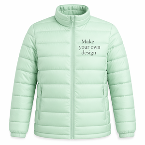 Custom <b>Mens</b> <b>Blue</b> Puffer Jacket With Hood Stand Collar Windproof Winter Coat Polyester Filling Heat Transfer Printing OEM Service - Product Image 4