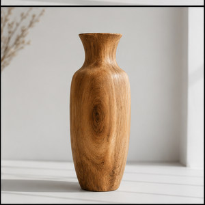 Vase en bois de manguier fait main, rond, minimaliste, décoration de table, matériau naturel - Product Image 3