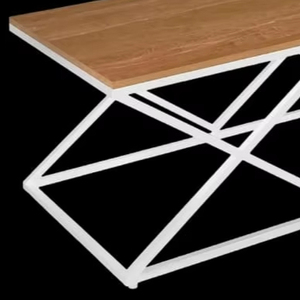 โต๊ะกาแฟสไตล์โมเดิร์นตกแต่งด้วยวัสดุไม้ด้านบนและฐานเหล็กสำหรับบ้านห้องนั่งเล่นเลานจ์ - Product Image 3