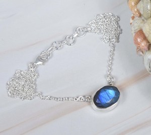 แฮนด์เมดตัดลาบราดอไรต์รูปไข่สีทอง925สร้อยคอเงินสเตอร์ลิงสำหรับงานหมั้นเดือนมีนาคมเครื่องประดับของขวัญคริสต์มาส - Product Image 1