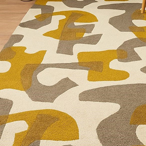 Alfombra de lana hecha a mano personalizada abstracta moderna amarillo gris Beige área geométrica alfombra para sala de estar Alfombras Indias al por mayor - Product Image 4