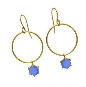 Pendientes colgantes de anzuelo chapado en oro de Plata de Ley 925 con piedras preciosas de Calcedonia azul Pendientes elegantes de moda para mujer. - Product Image 4