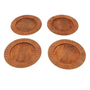 Assiette de présentation en bois brun artisanale cannelée de 13 pouces - Product Image 4