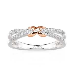 Jeulia Rhodium and Gold Plated Two Tone Twist Crossover Cluster <b>Ring</b> - Product Image 2