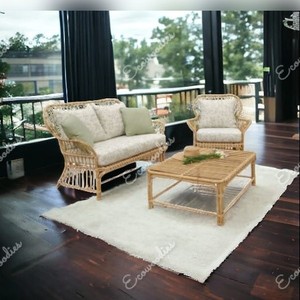 Silla Century Rattan de 2 plazas para el hogar y el restaurante, muebles artesanales de jardín y patio con mesa de comedor informal de ratán - Product Image 3