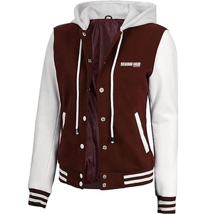 Chaqueta universitaria vintage unisex para mujer, Chaqueta larga de otoño e invierno con estampado de soplo de talla grande, diseño de letras de color en contraste - Product Image 1