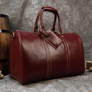 Sac de voyage pliable en cuir véritable, léger, écologique, grande capacité, avec fermeture à glissière, pour les voyages - Rouge durable - Product Image 6