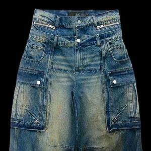 Tendance mode Y2K pour veste en cuir, pantalon extra long à revers, effet délavé à la pierre, effet peint à la bombe, toile - Product Image 6