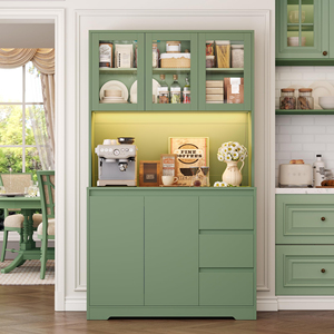 Meuble de rangement autoportant moderne vert OEM pour micro-ondes et station café, avec double porte vitrée, armoire haute de salle à manger avec tiroirs - Product Image 2