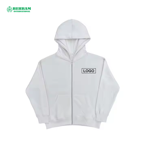 เสื้อฮู้ดซิปผู้ชายสีน้ำเงิน ทรงปกติ สีพื้น มีกระเป๋าโลโก้ด้านหน้า สวมใส่สบายๆ สำหรับฤดูใบไม้ร่วง ผลิตจากผ้าฝ้ายเฟรนช์เทอร์รี่ 100% - Product Image 2